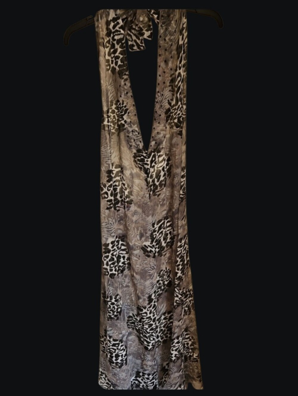 Sol Mer Halter Low Back Animal Print Coverup Sheer Maxi Dress Large/Extra Large